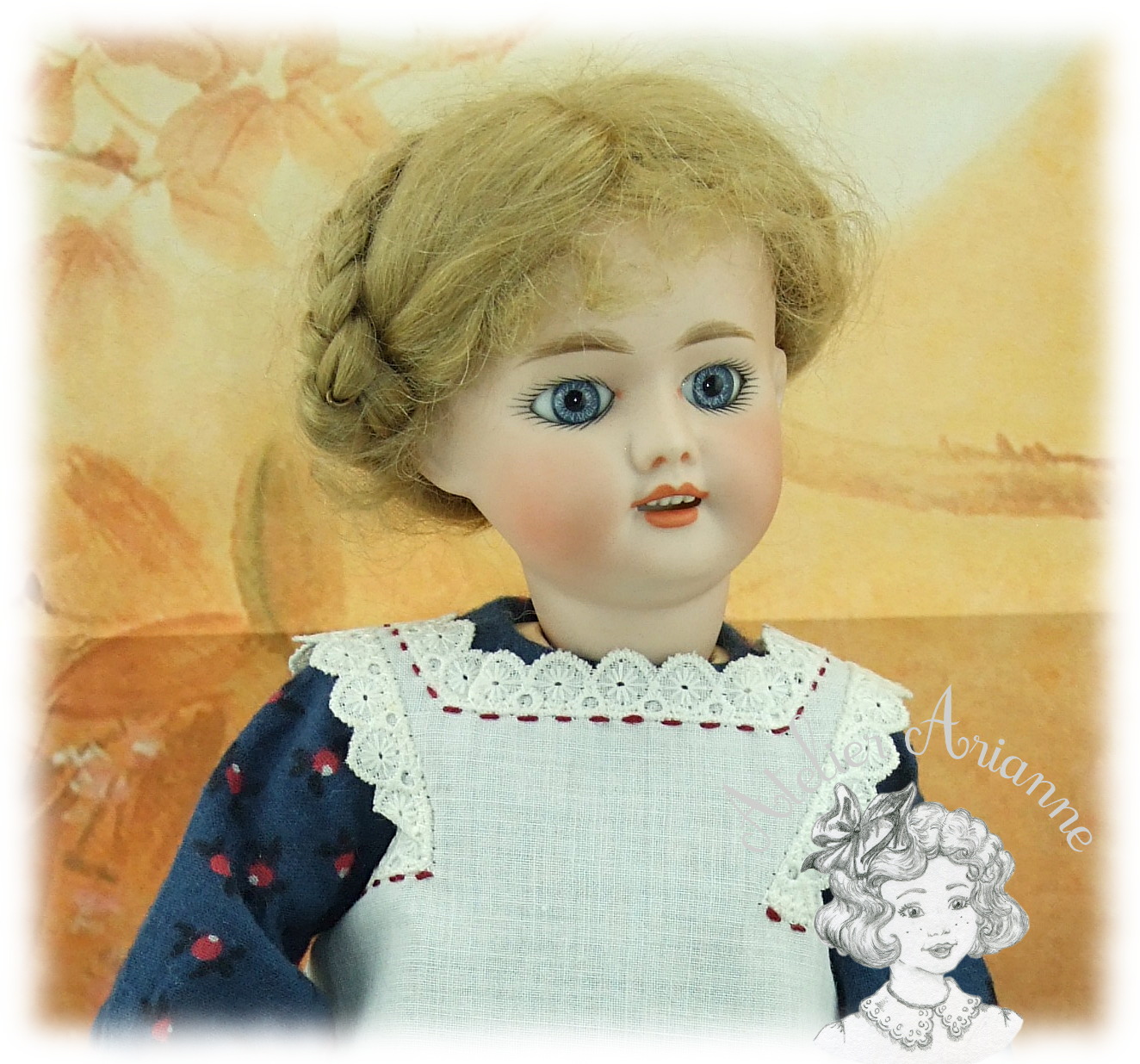 Reproduction de tenue pour poupée Bleuette-robe mars 1905 et tablier avril 1905