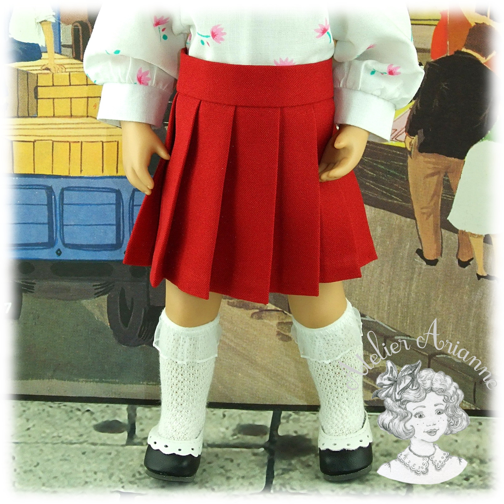 Jupe plissée pour poupée Minouche de 33 cm