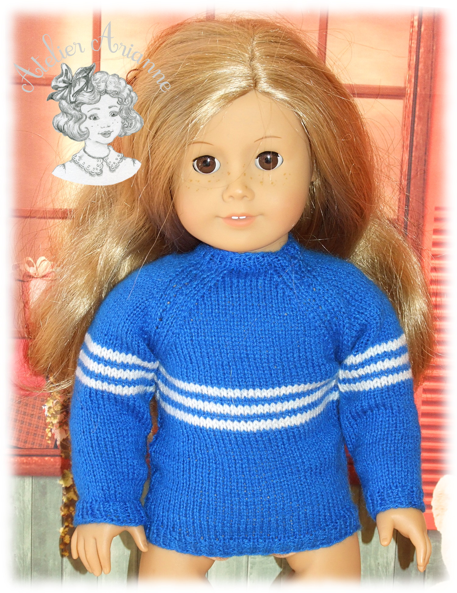 Pull pour poupée American Girl – bleu - Arianne - les poupées d'antan