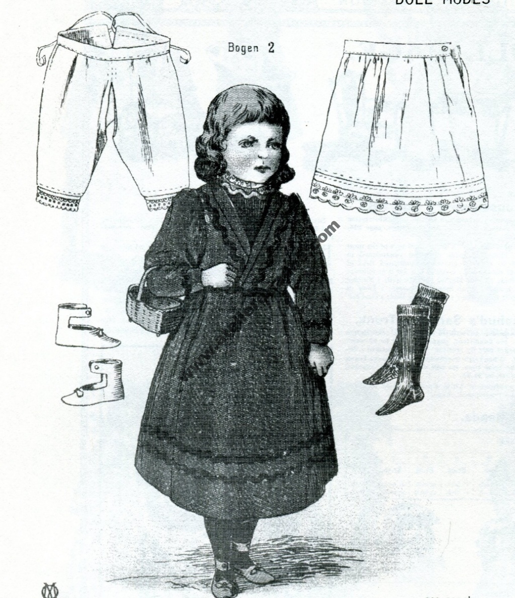 La mode pour poupées de 1900-1920 : robe, jupon, bloomer, chaussettes et chaussures