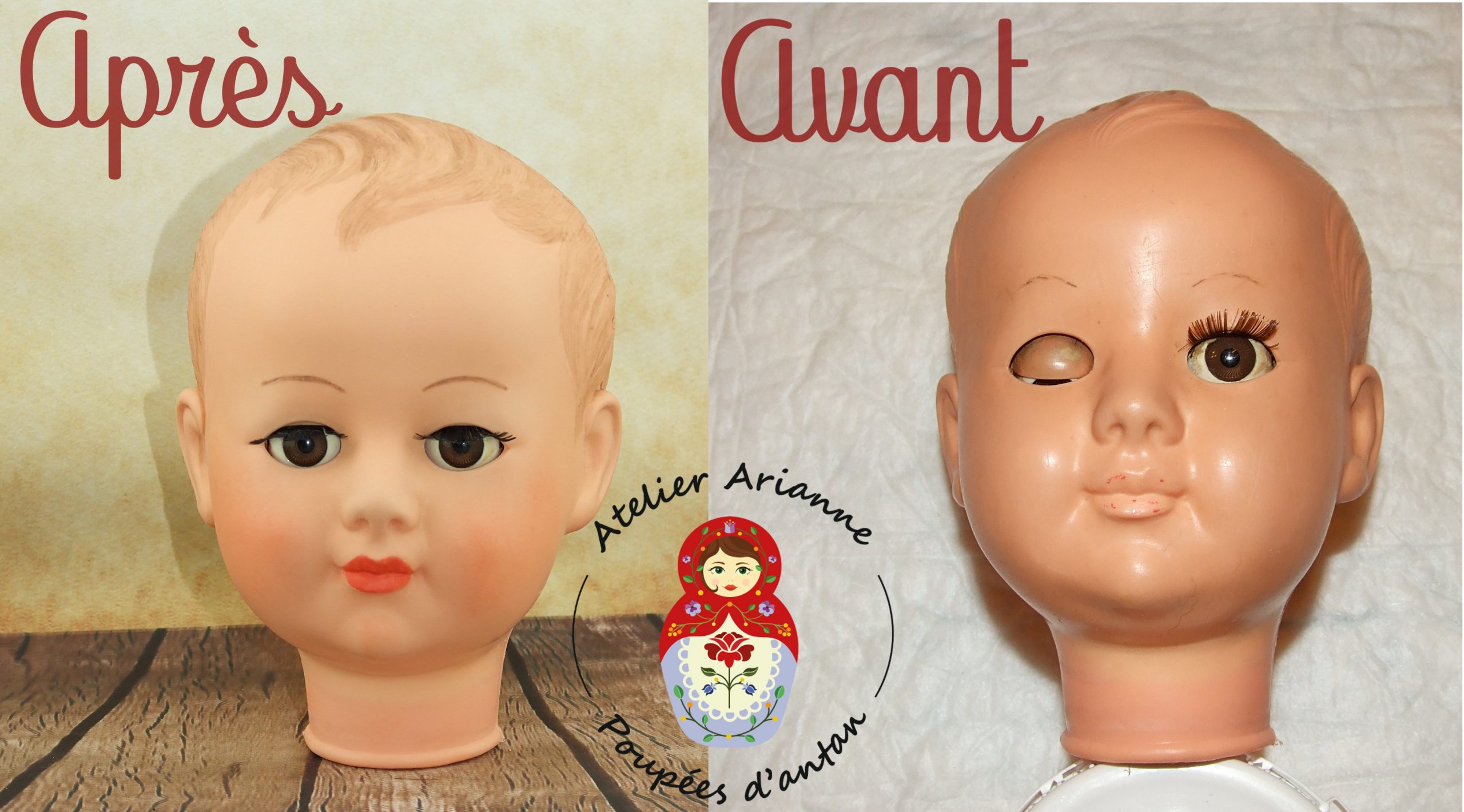 Clinique des poupées – Restauration des yeux et maquillage du baigneur 50 de Petitcollin