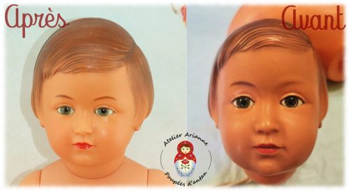 Clinique des poupées, restauration d’une Françoise Modes et Travaux en celluloïd