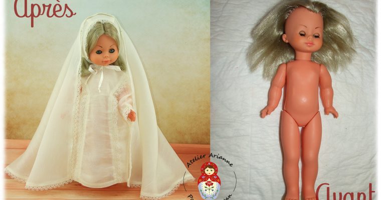 Clinique des poupées – lavage, coiffure et couture d’une tenue sur mesure pour une poupée Furga