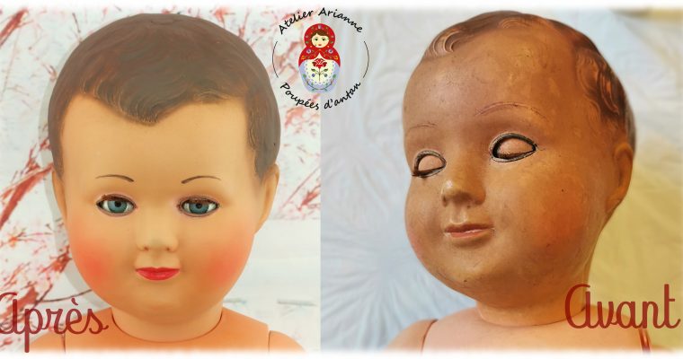 Clinique des poupées – restauration complexe d’un baigneur en celluloïd de la marque Petitcollin