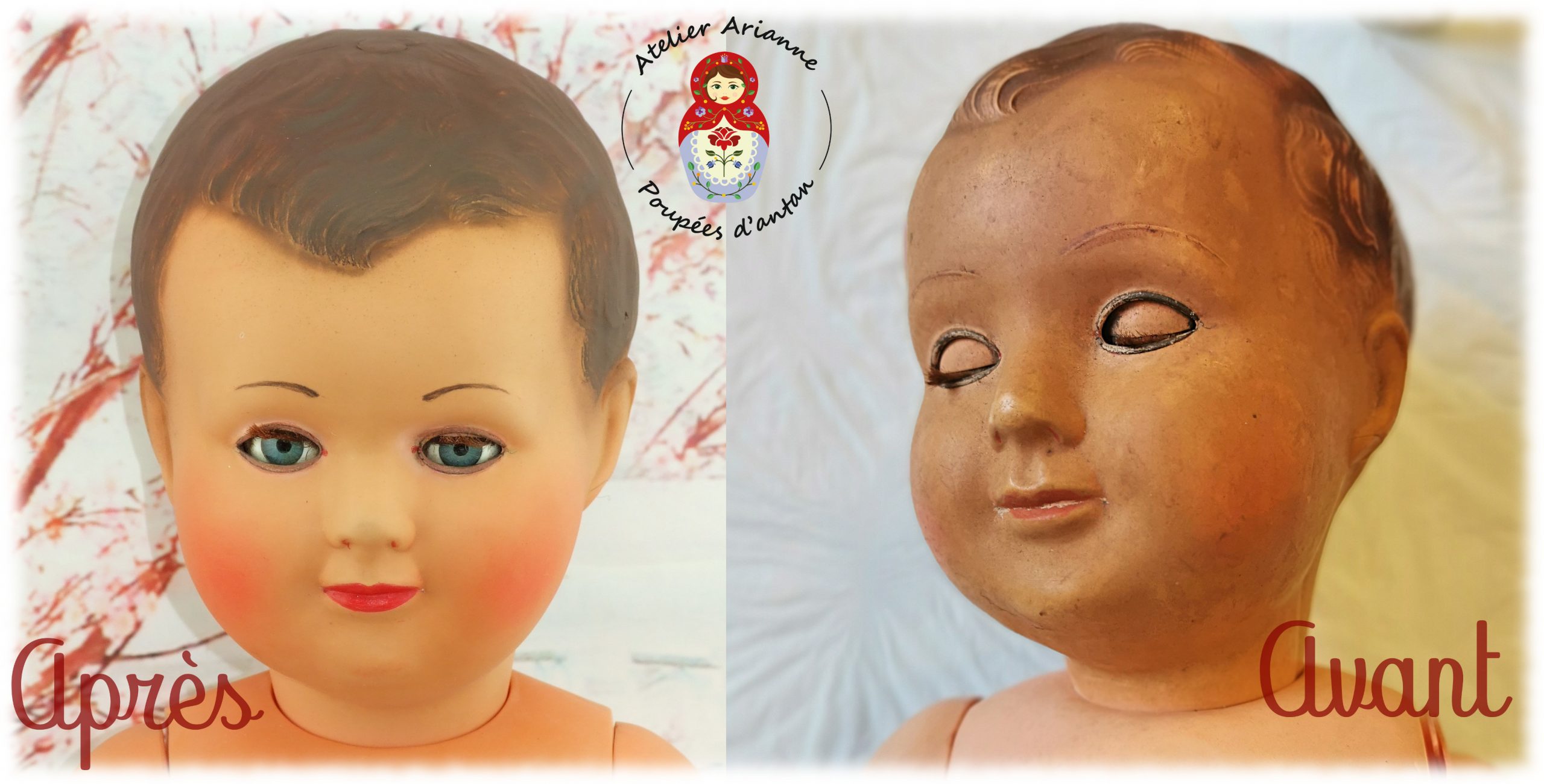 Clinique des poupées – restauration complexe d’un baigneur en celluloïd de la marque Petitcollin