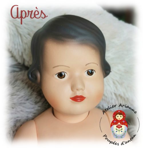 Clinique des poupées – peinture des yeux et des lèvres sur une poupée Petitcollin