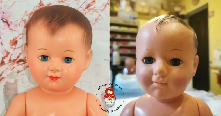 Clinique des poupées – restauration d’un baigneur Petitcollin de 40 cm