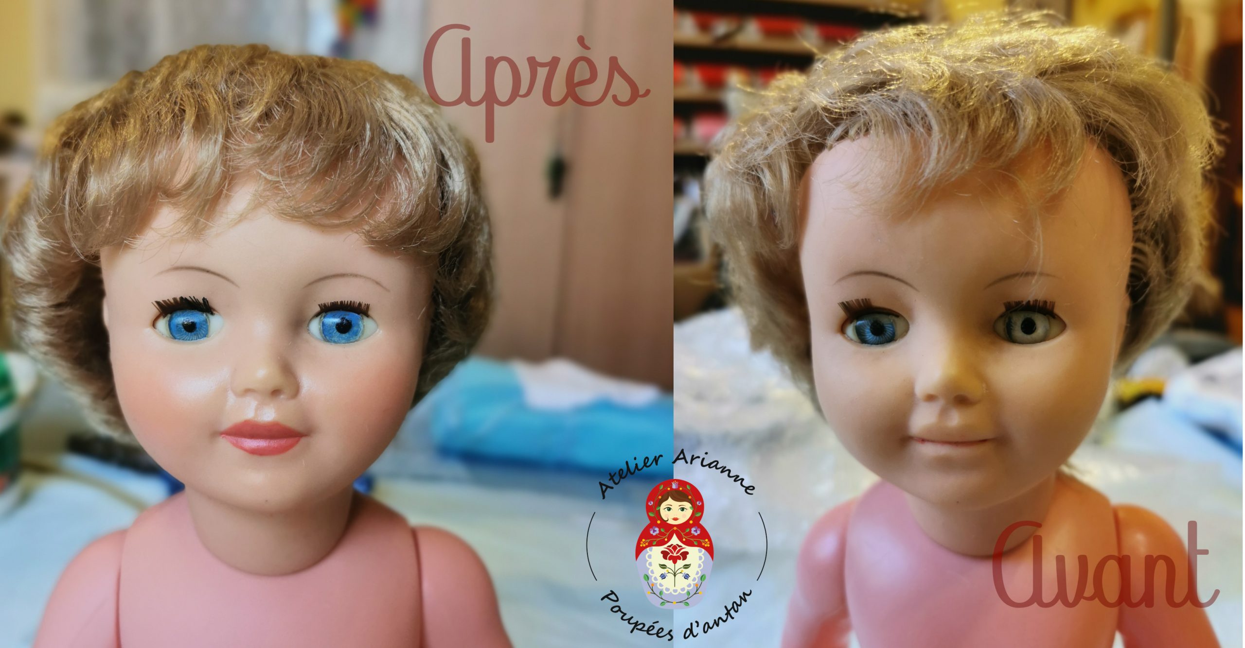 La clinique des poupées, restauration d’une Marie-Françoise aux cheveux courts