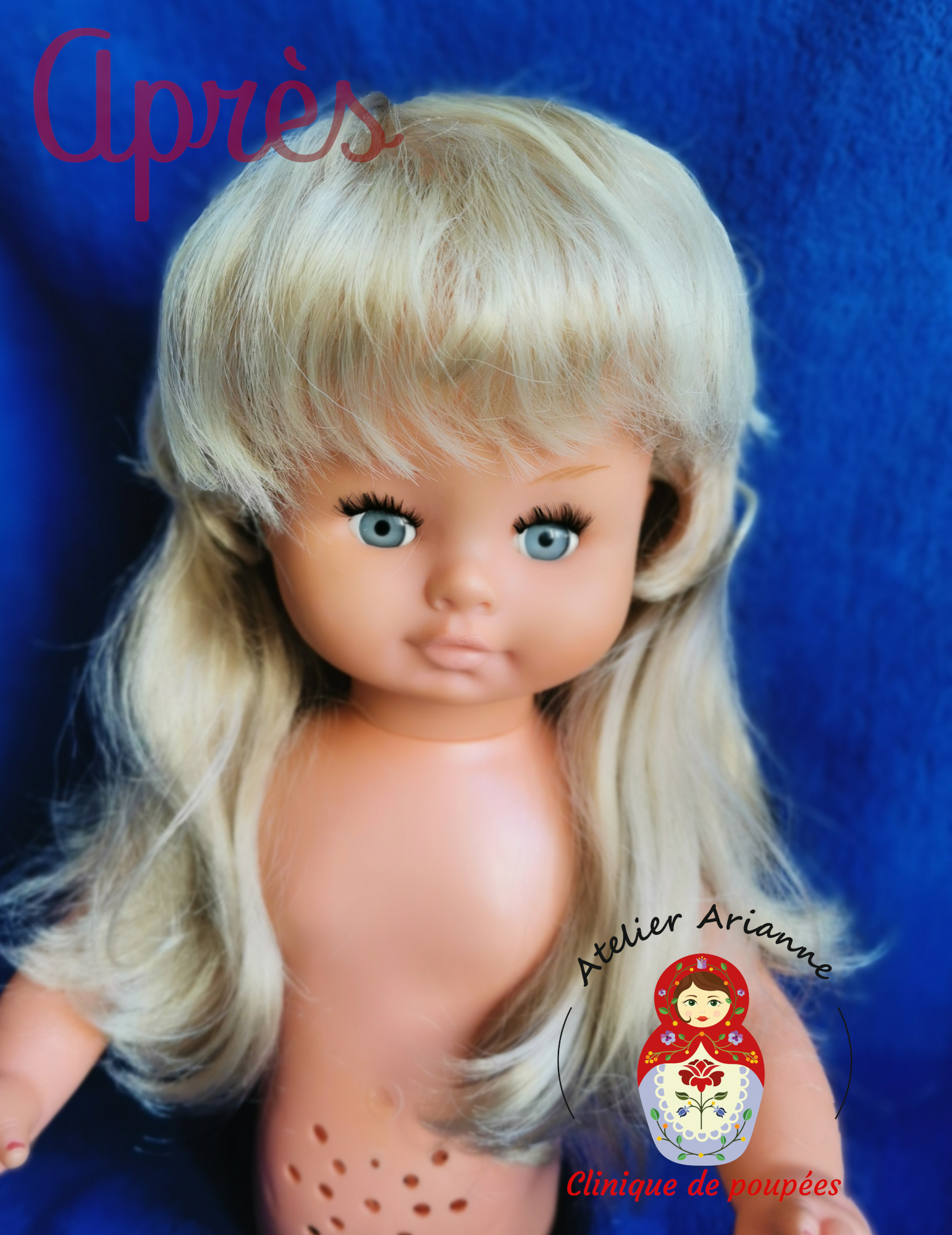 Atelier Arianne-Clinique de poupées- Implantation de cheveux manquants.