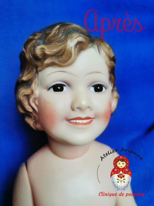 Atelier Arianne – clinique pour poupées – remplacement des élastiques de la poupée Marie-France de Petitcollin