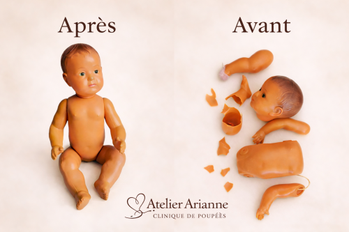  Restauration d’un baigneur Jacky en celluloïd – pour Madame Lauriane – Atelier Arianne-clinique et musée de poupées