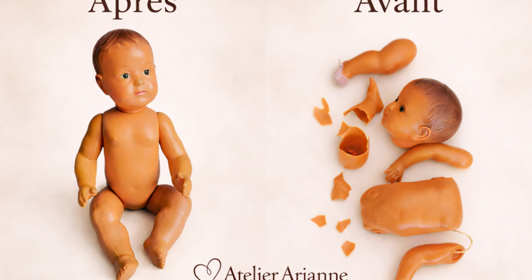  Restauration d’un baigneur Jacky en celluloïd – pour Madame Lauriane – Atelier Arianne-clinique et musée de poupées