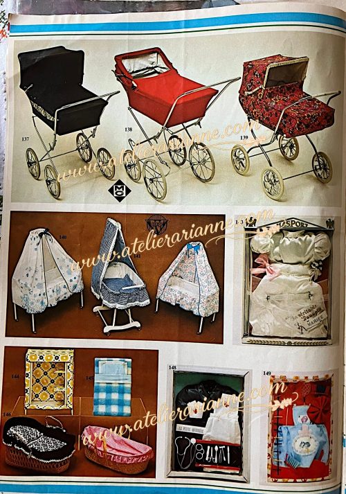 Catalogue Jouets Fêtes 1971 – 3 Suisses : landaux, berceaux et accessoires pour poupées (page 12)
