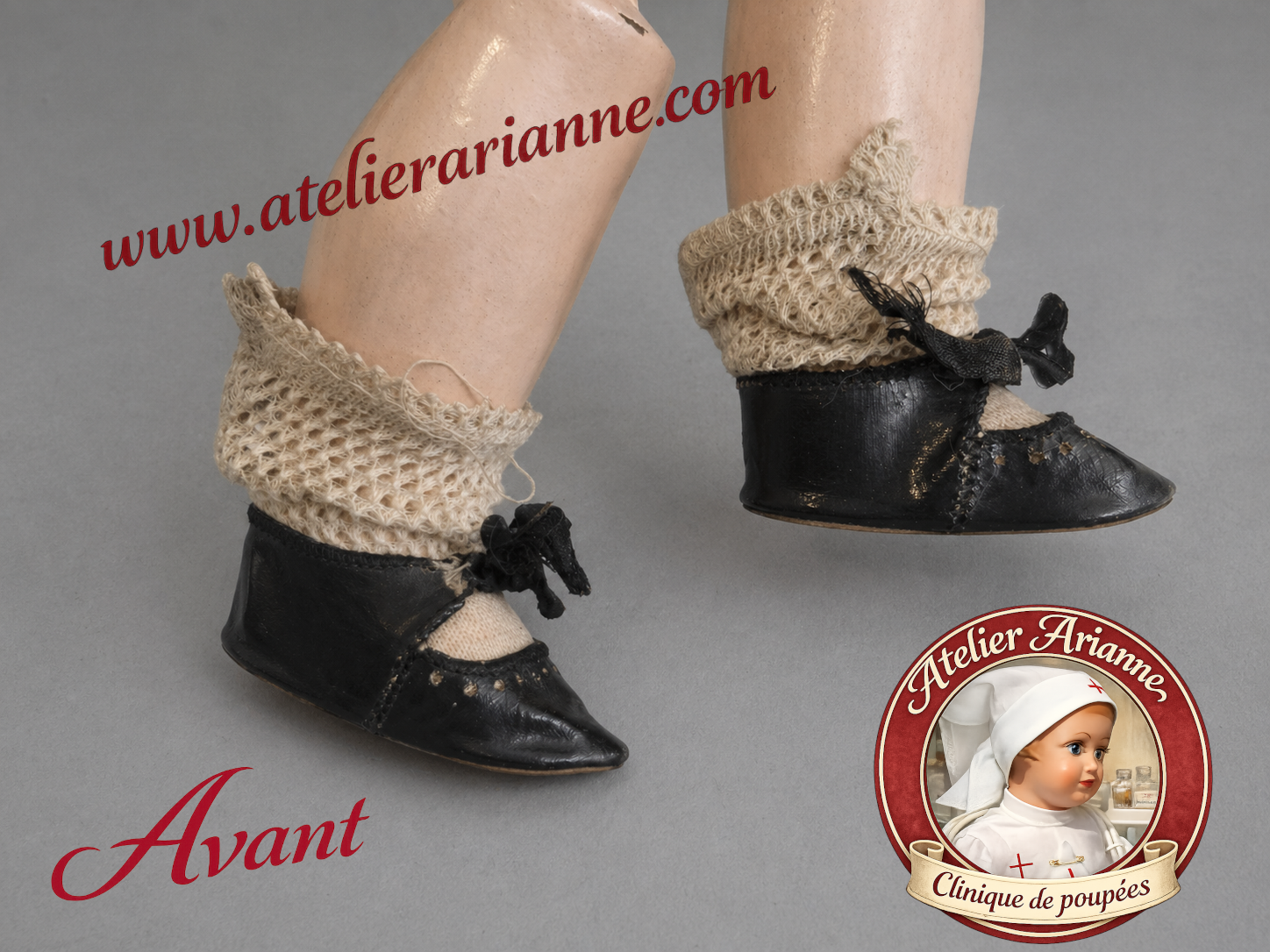 Chaussures et chaussettes anciens &ndash; &eacute;tat avant restauration &ndash; poup&eacute;e T&ecirc;te Jumeau 