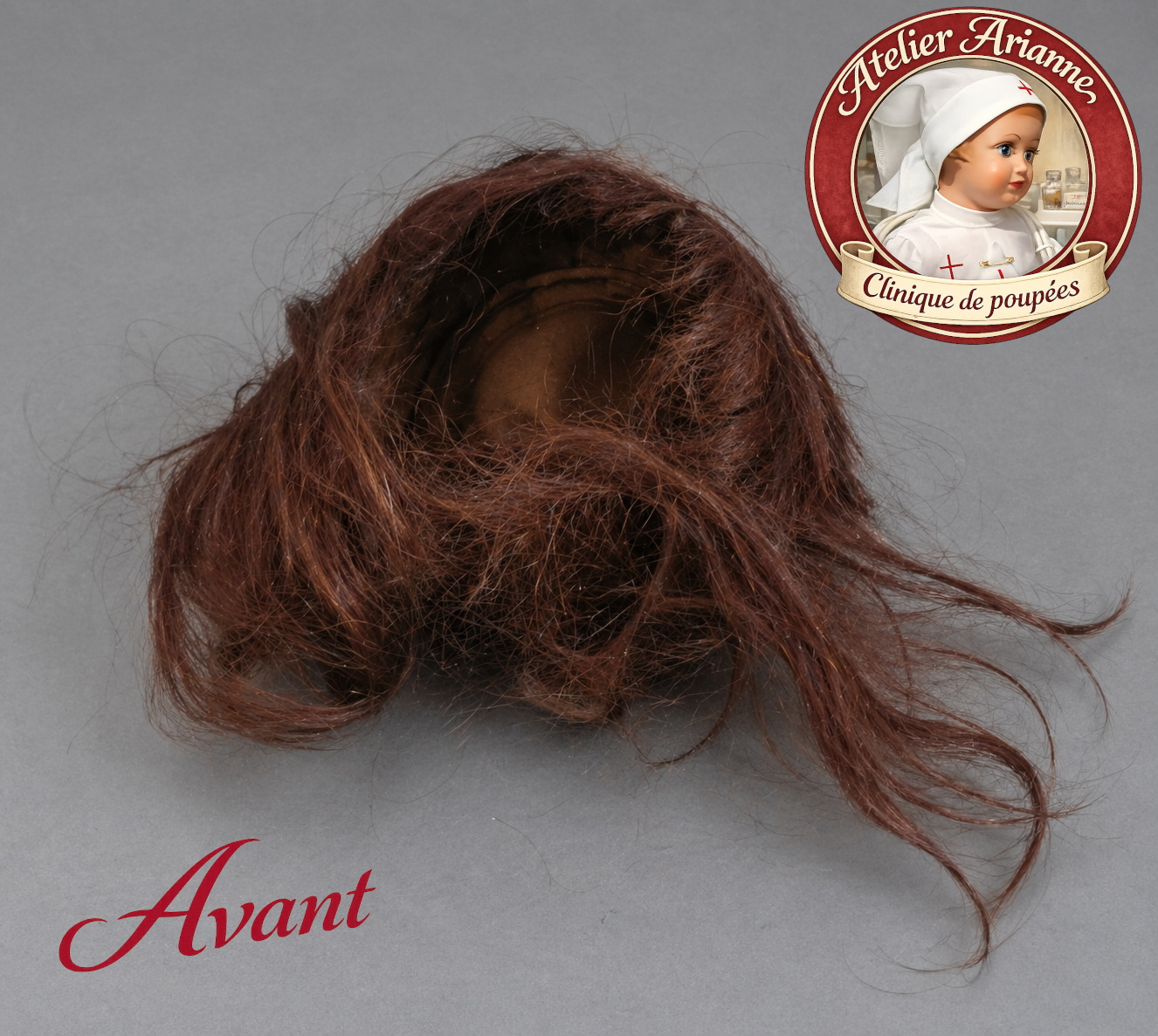 Perruque ancienne &ndash; &eacute;tat avant restauration &ndash; poup&eacute;e T&ecirc;te Jumeau &ndash; Atelier Arianne clinique de poup&eacute;es