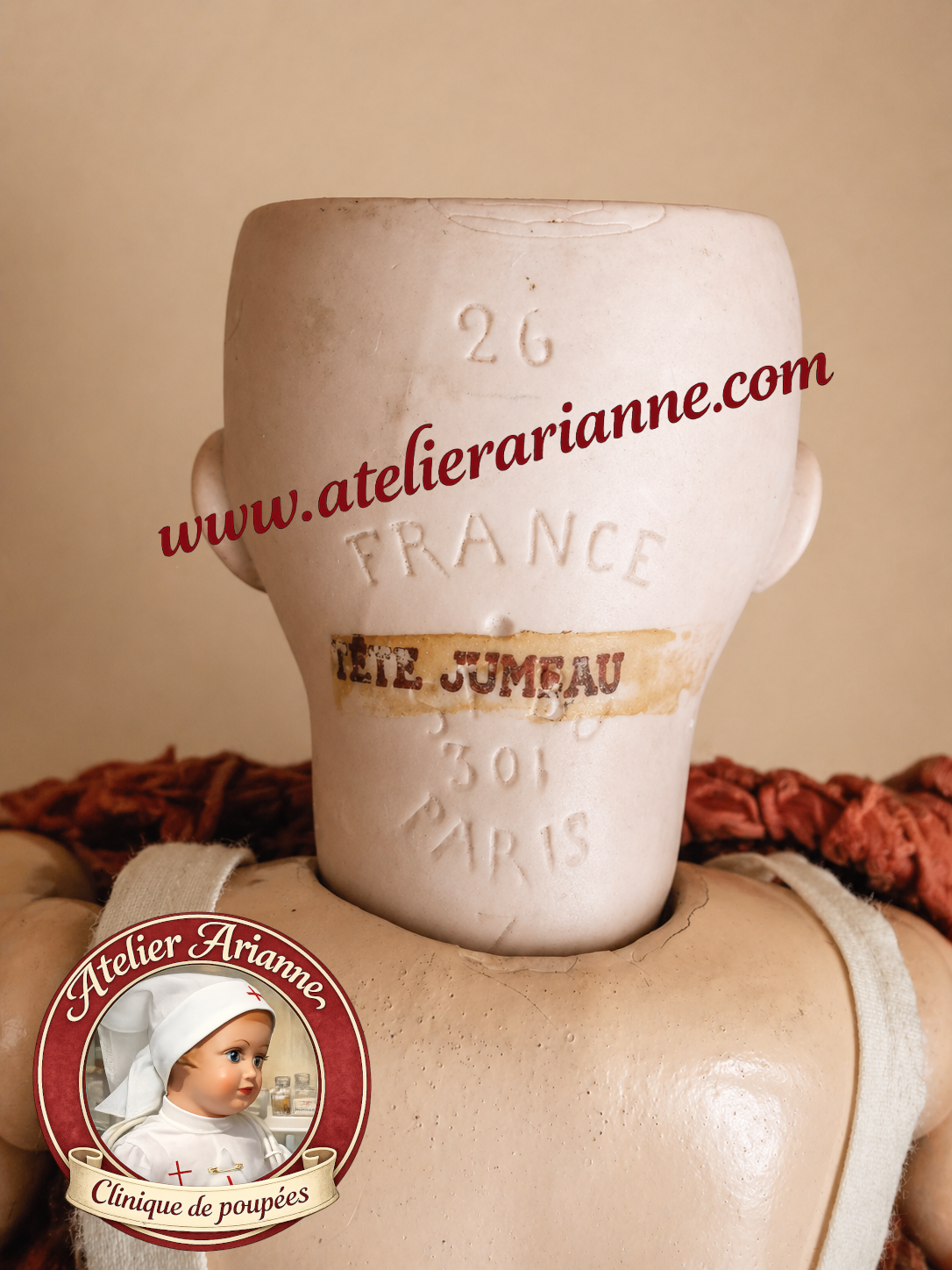 Marquage T&ecirc;te Jumeau France 301 Paris &ndash; signature d&rsquo;origine &ndash; Atelier Arianne clinique de poup&eacute;es