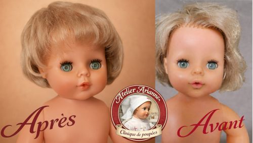 ✨ Restauration d’une poupée Tinnie Raynal : regard retrouvé et vinyle éclairci ✨