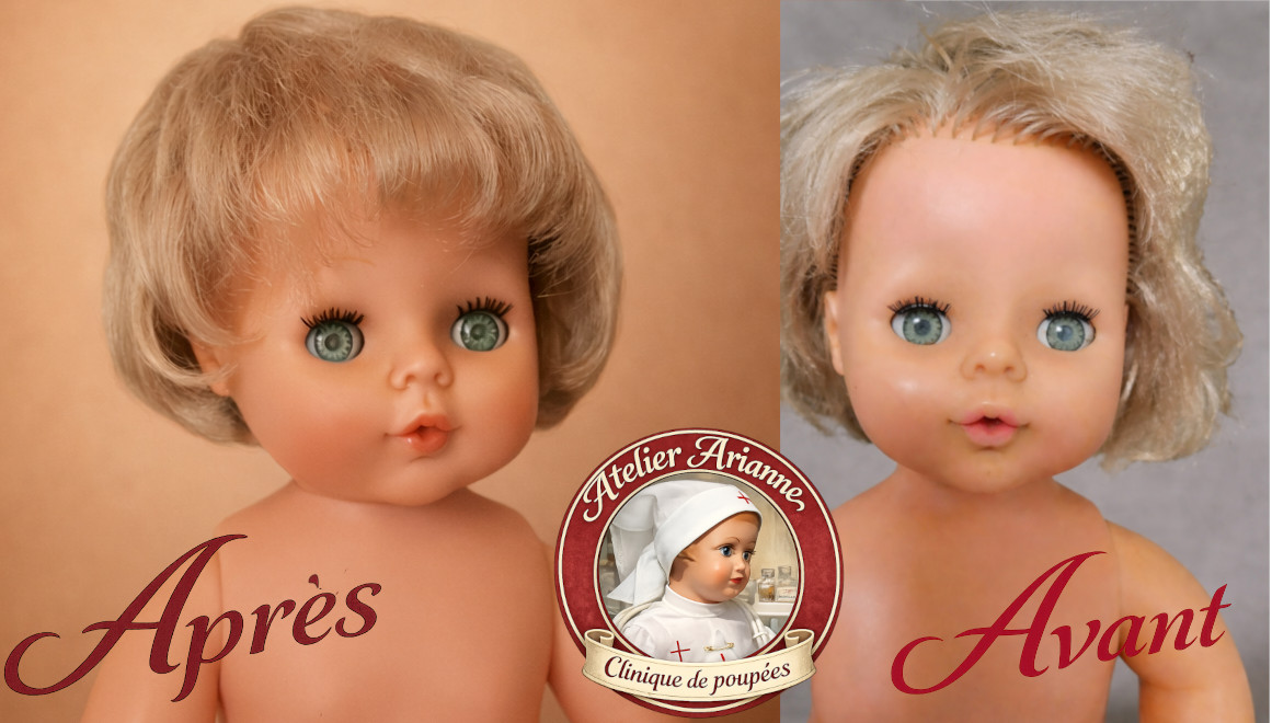 ✨ Restauration d’une poupée Tinnie Raynal : regard retrouvé et vinyle éclairci ✨