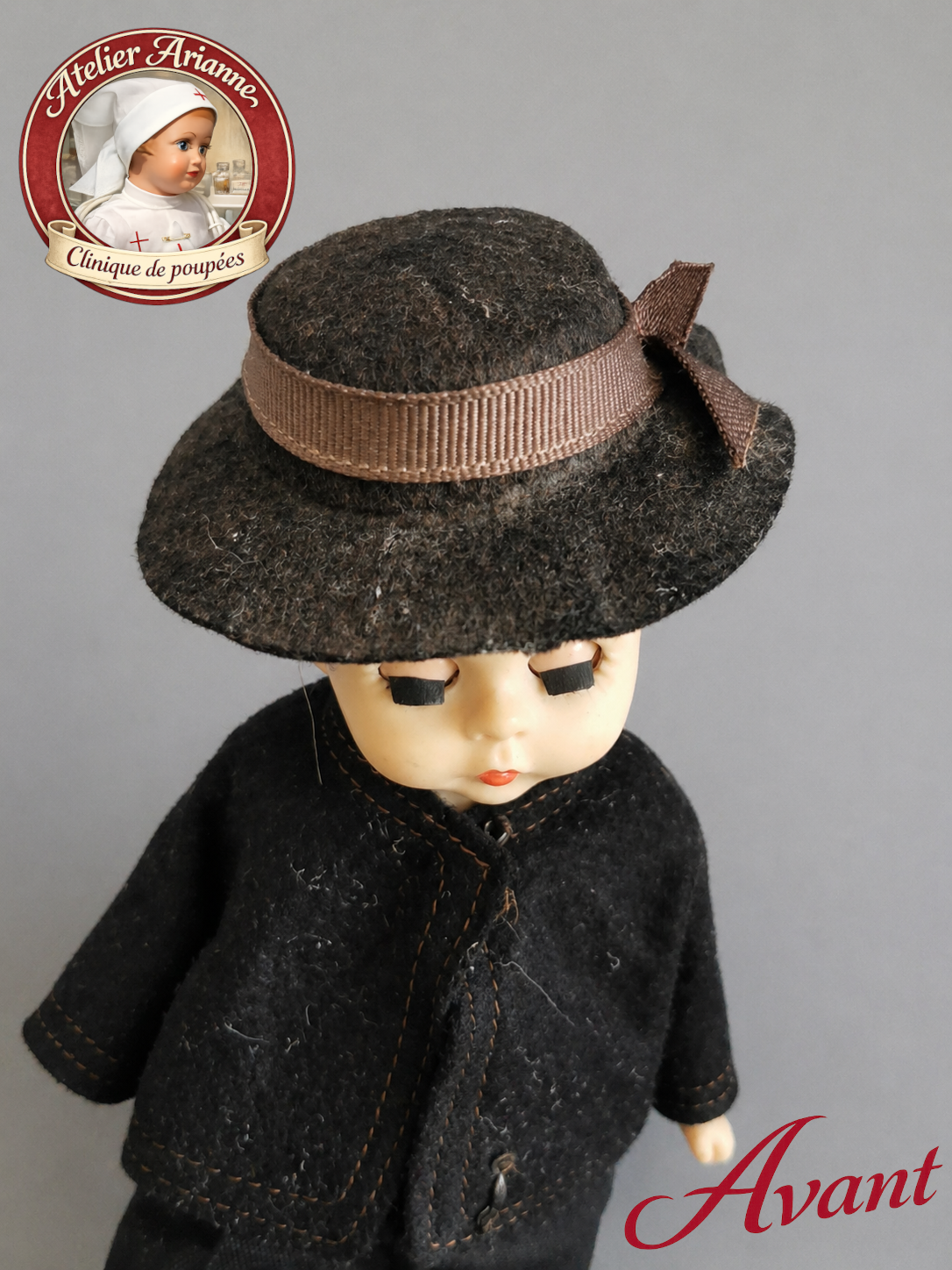  Avant restauration &ndash; d&eacute;tail du visage et du costume, encrassement visible et finitions &agrave; reprendre.