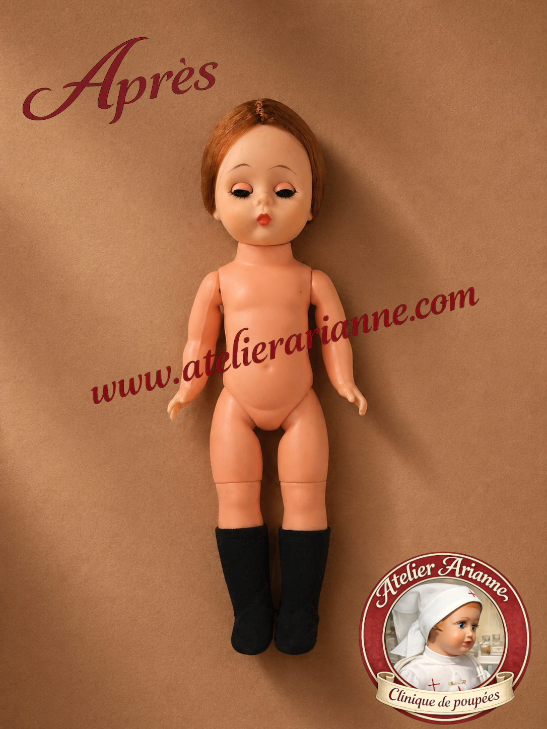 Poup&eacute;e apr&egrave;s nettoyage professionnel &ndash; base saine avant remontage et remise en tenue.