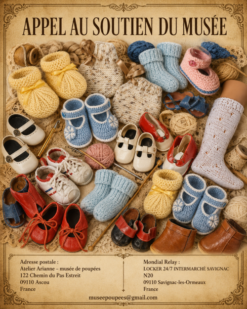 Appel au soutien du musée : nous recherchons des chaussons, chaussures et chaussettes pour nos poupées et baigneurs