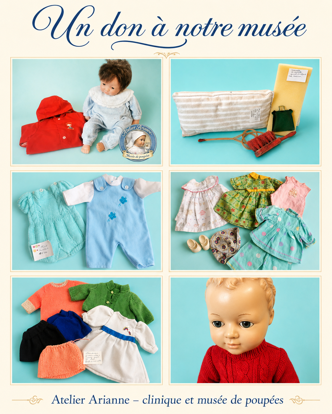 💙 Un don à notre musée : bébé Corolle, baigneur Adonis et vêtements de poupées 💙