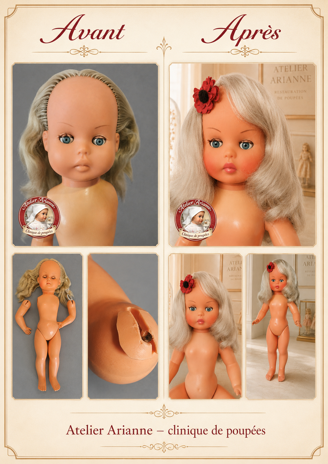 🌸 Restauration d’une poupée Gégé de 60 cm – un souvenir retrouvé