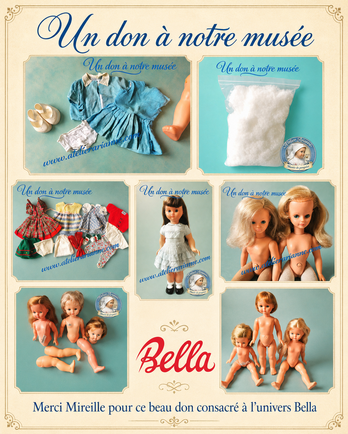 Un très beau don de poupées Bella offert par Mireille au musée Atelier Arianne