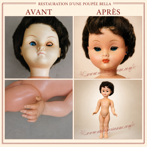 Restauration d’une poupée Bella ancienne : une spectaculaire transformation avant/après