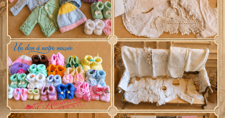 ✨ Don au musée de poupées Atelier Arianne : vêtements anciens, chaussons tricotés et documents de poupées ✨
