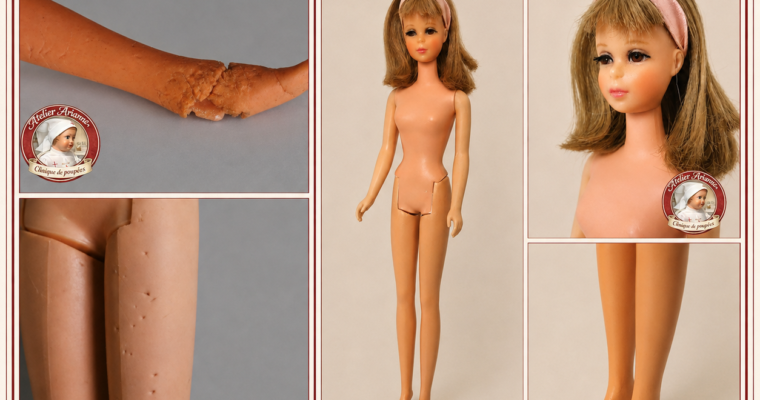 Restauration d’une poupée Francie Mattel de 1967 mordue par un chien
