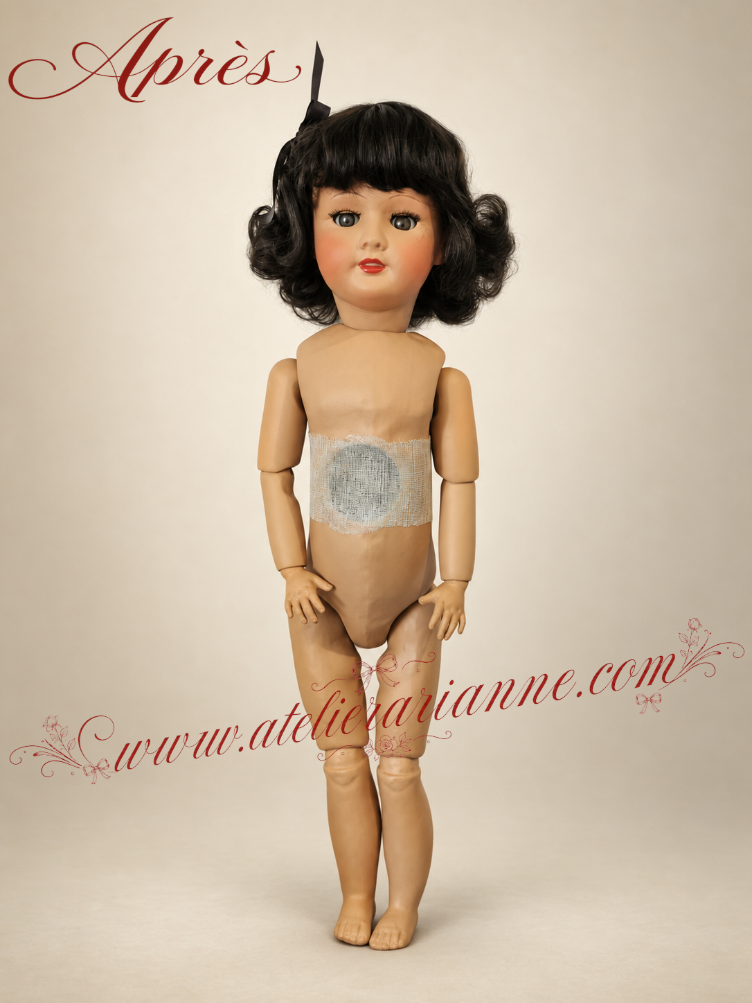 La poupée restaurée avant la confection de sa garde-robe.