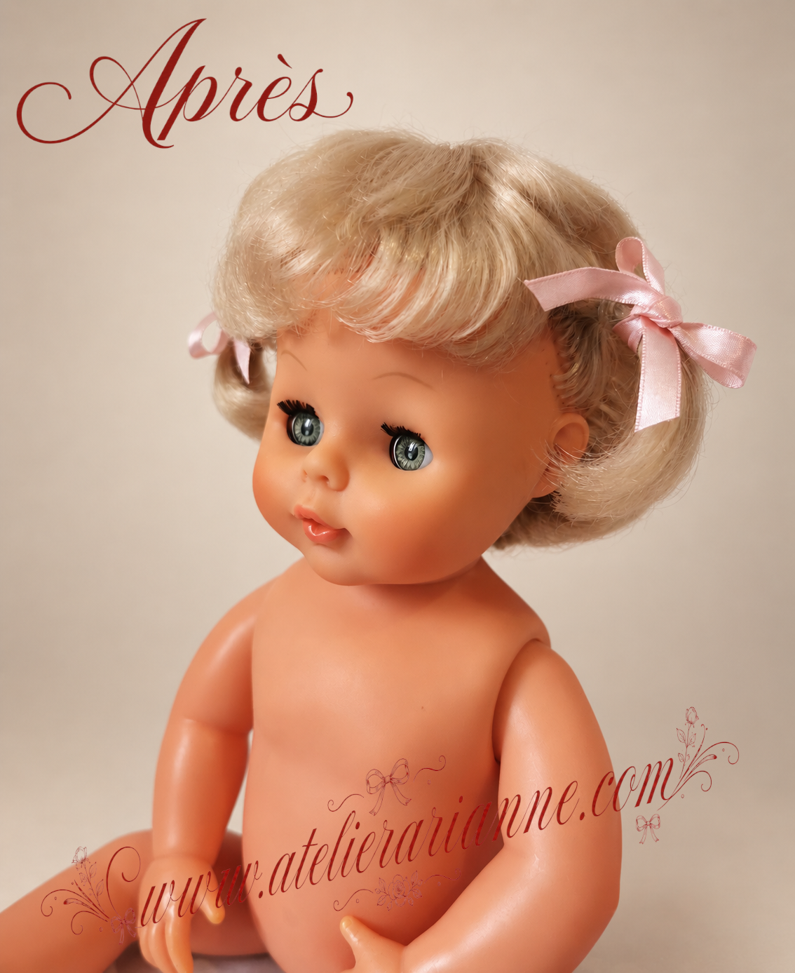 Une autre vue de la coiffure et du visage après restauration.