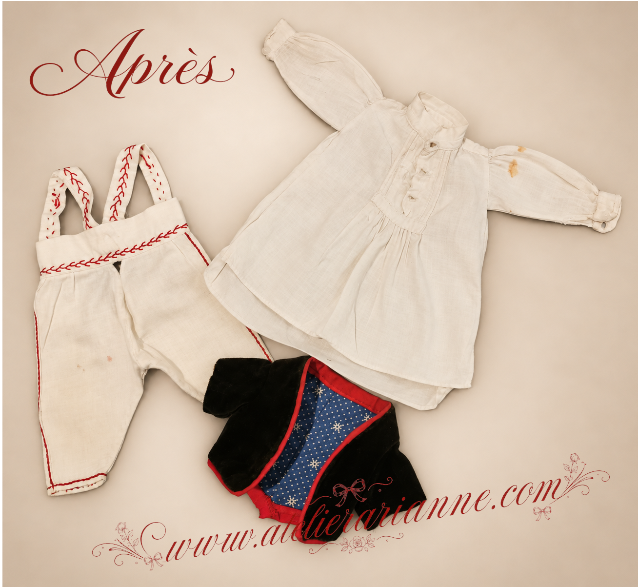 Les vêtements prêts à être remis sur la poupée.