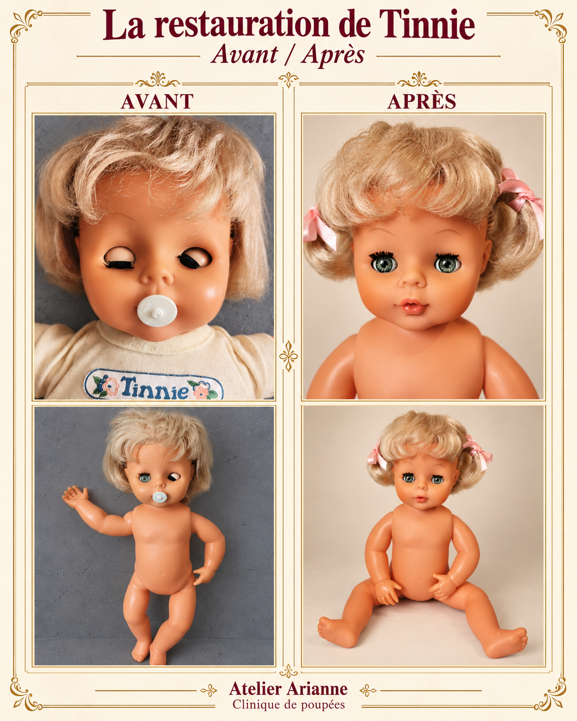 Restauration de Tinnie pour Nicolas : réparation des yeux et remise en beauté